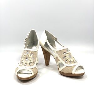 AK Anne Klein Eureka Off White Jeweled Sandals